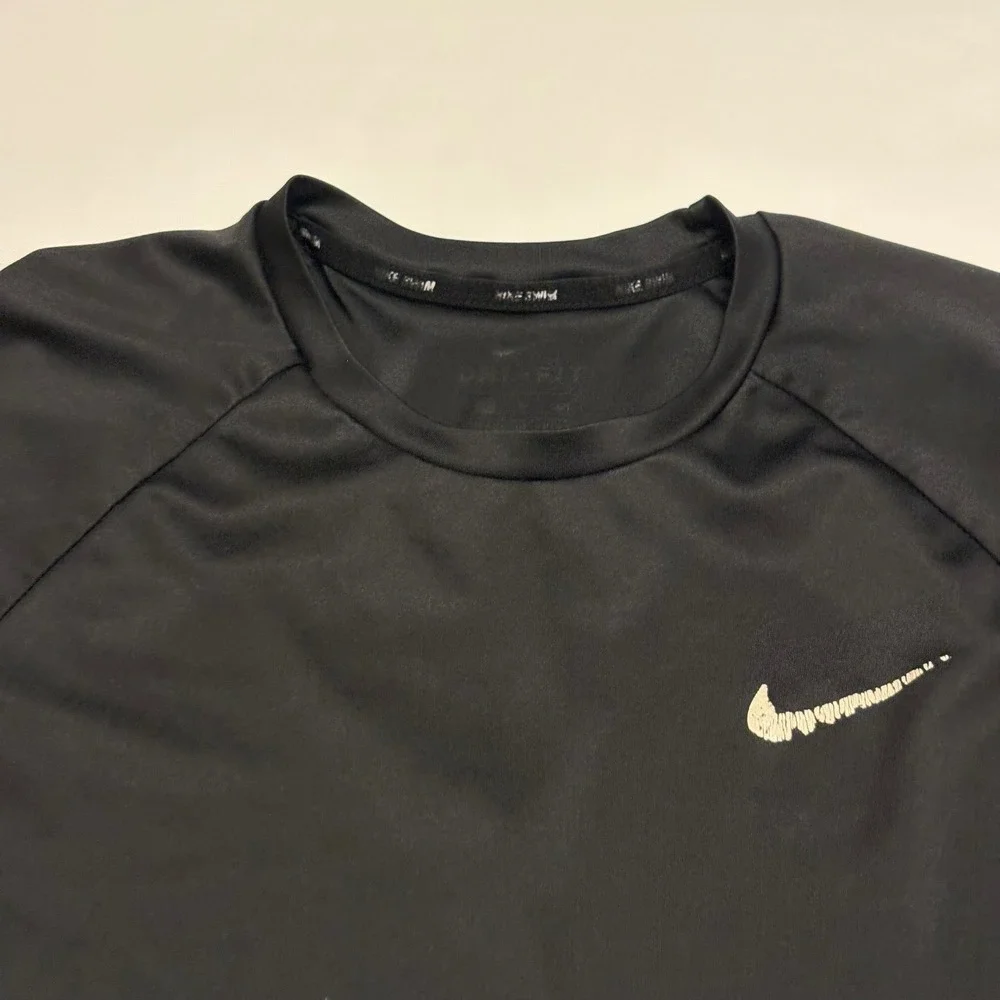 Nike Swim Rash Guard Mens L Black Dri-FIT UPF 40+ Short Sleeve Shirt